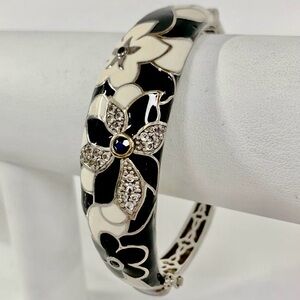 EMA 925 STERLING SILVER ENAMEL FLORAL HINGED BRACELET 6.75” #727